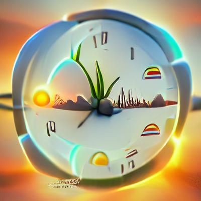 Vibrant Sunrise Clock Over Valley: Digital Art