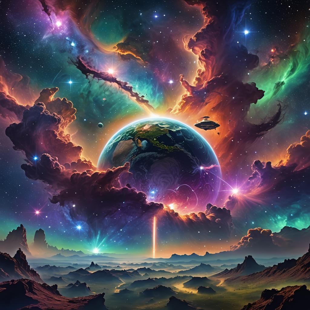 Earth Floating in Nebula: Digital Matte Painting