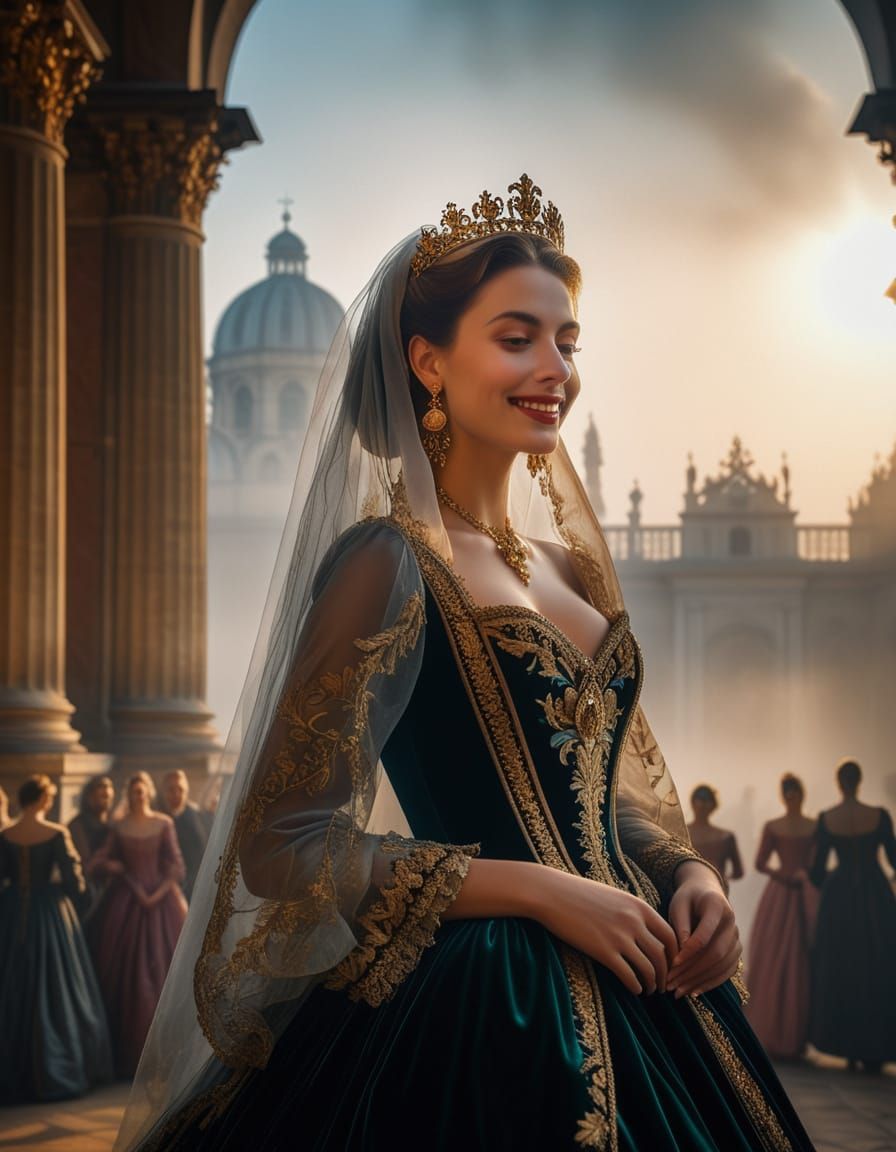 Baroque Princess Dancing in Palace Gardens