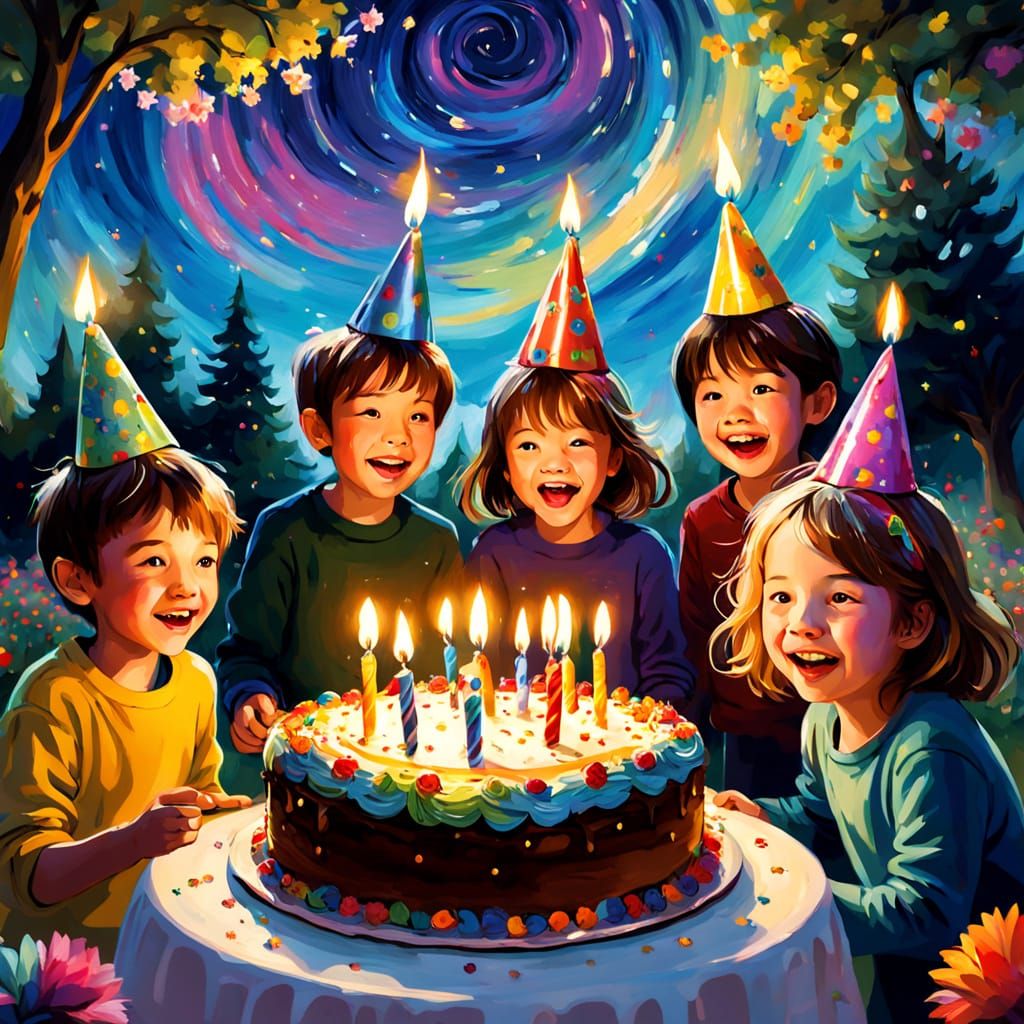 Joyful Birthday Celebration Under Starry Night Skies