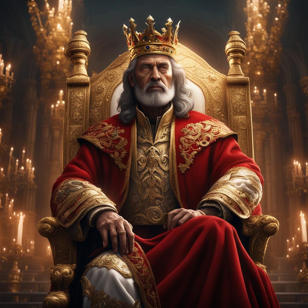 King in Gold Crown and Red Robe