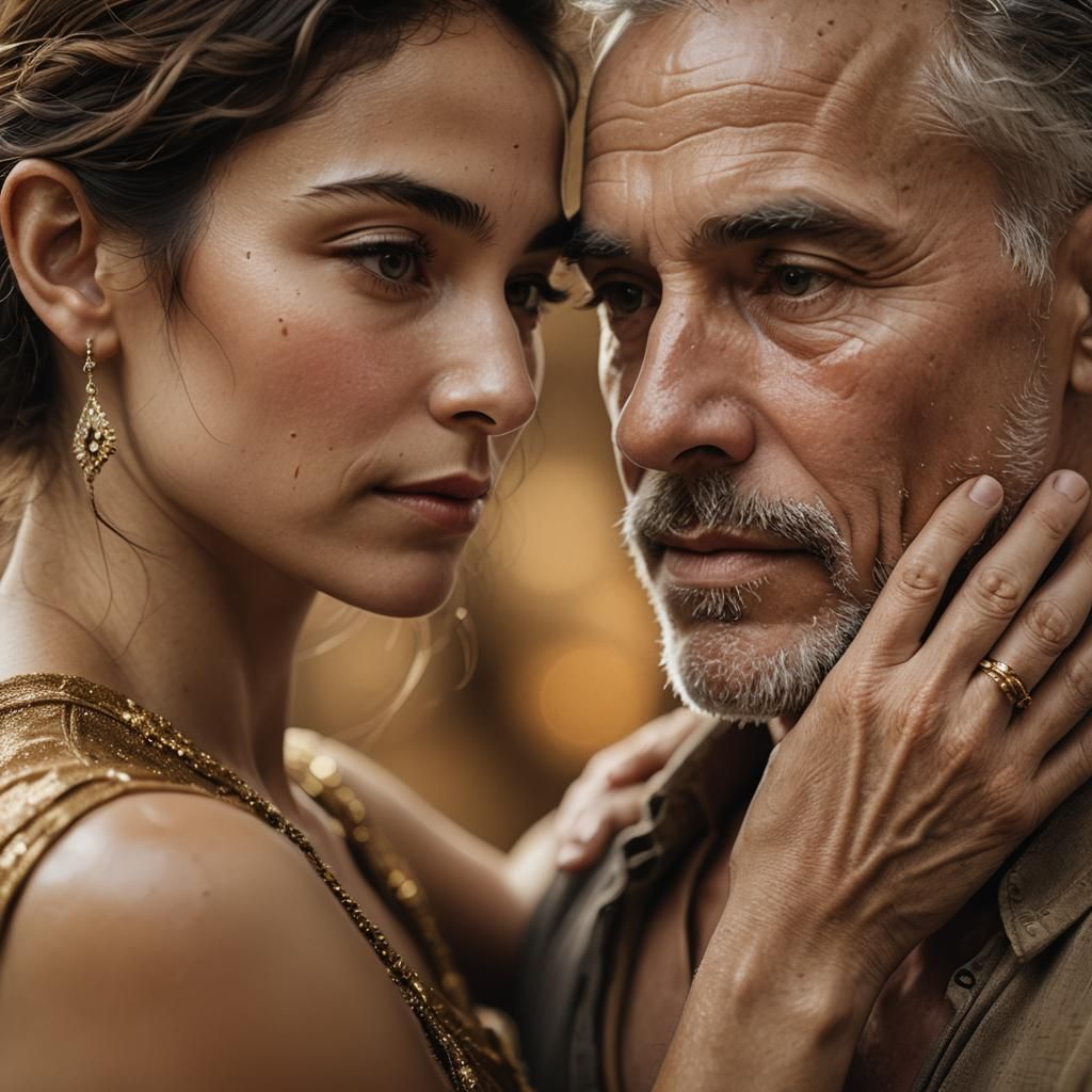 Dance Partners in Expressionist Golden Portrait