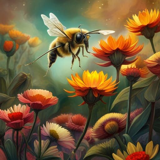 Fantastical Demon Bees and Orange Flowers