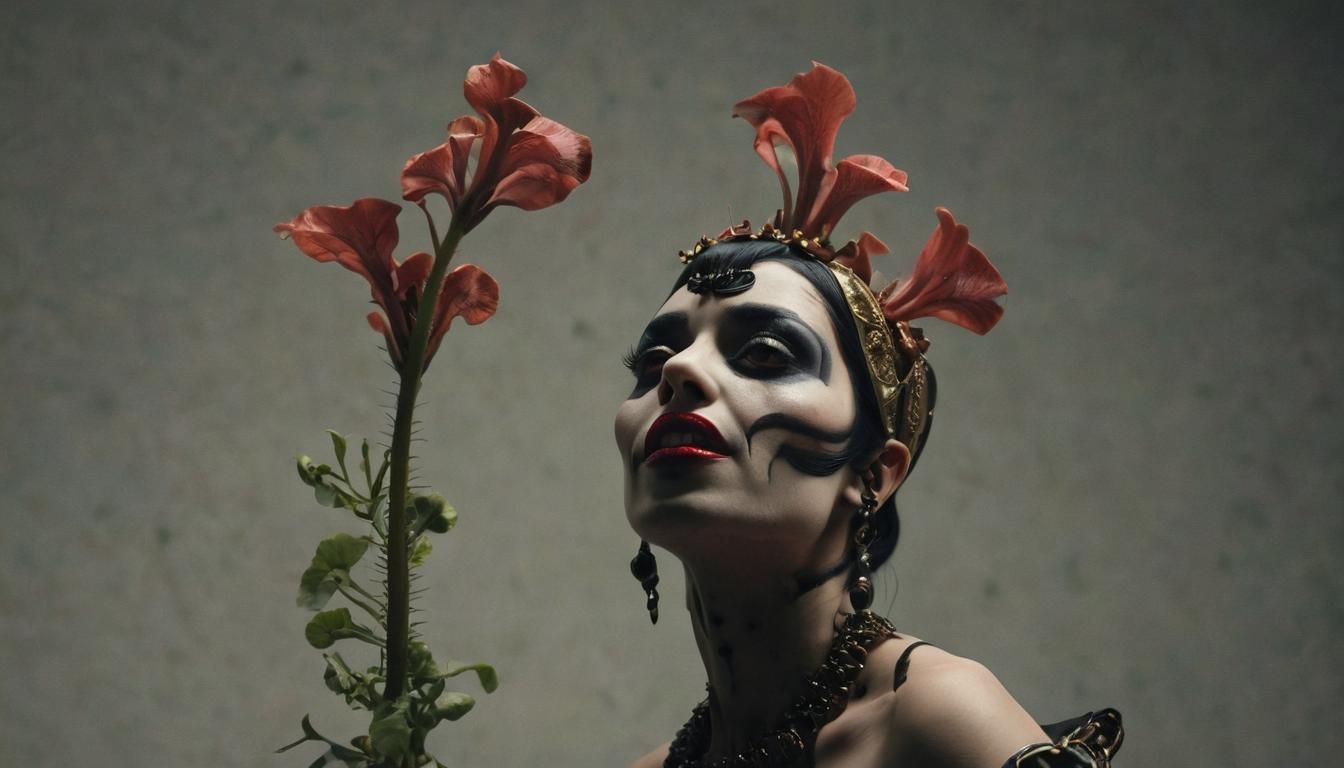 Gothic Cleopatra: A Carnivorous Plant's Grim Dark Portrait