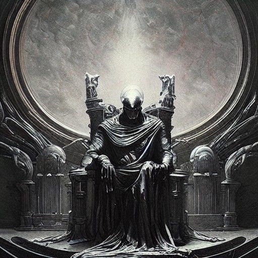 Alien on Throne of Judgement in Horror Style