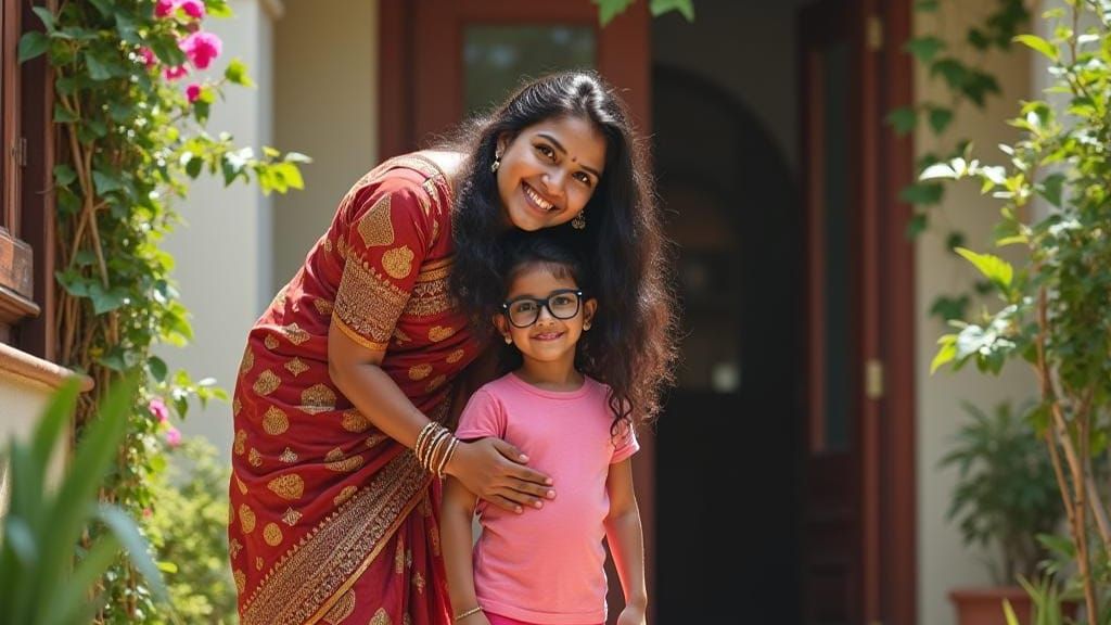 Hyperrealistic Portrait of Indian Mother and Daughter