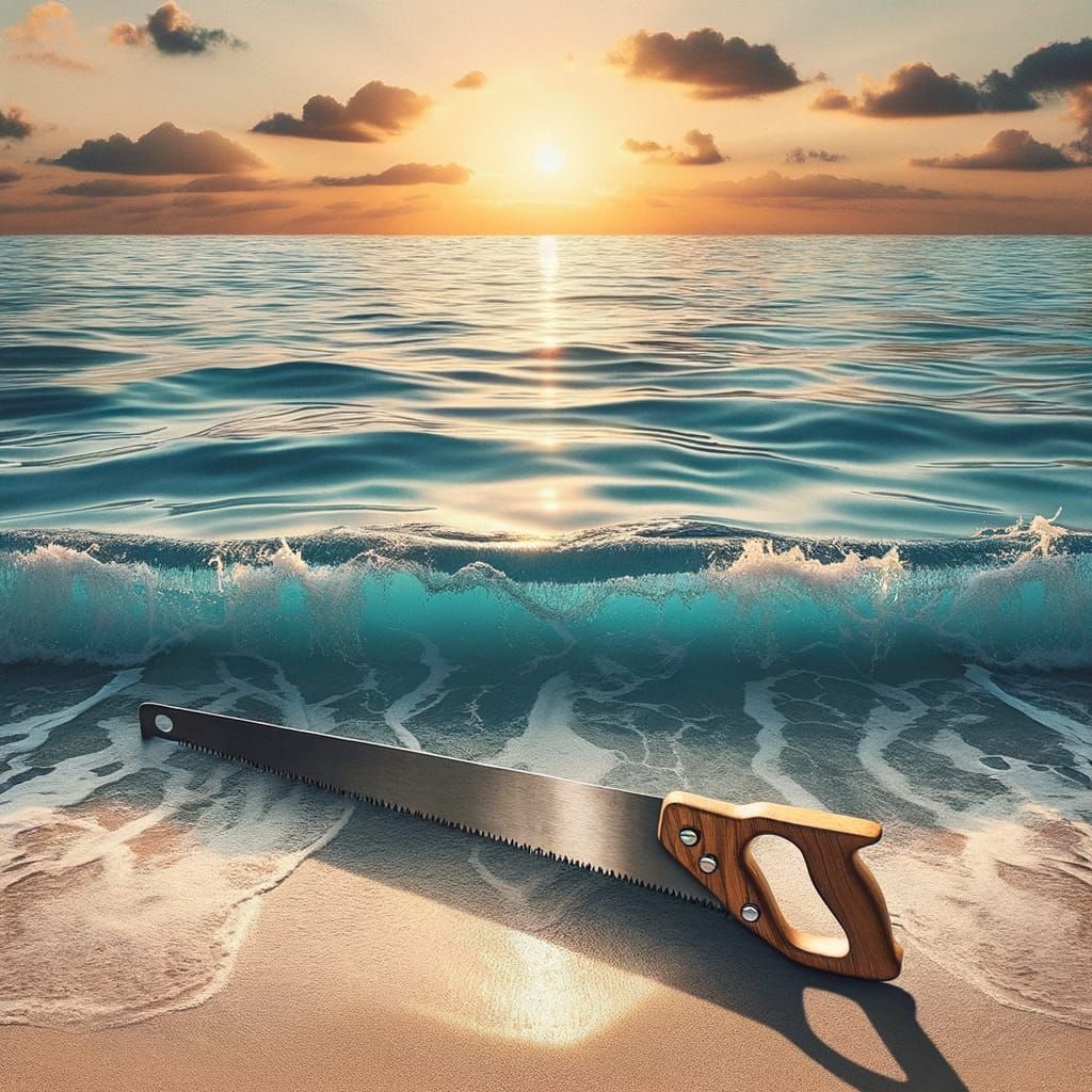 Handsaw on Tranquil Seascape at Sunset