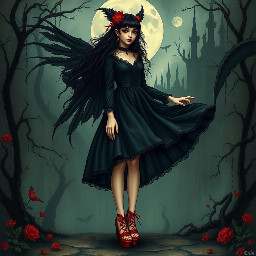 Ethereal Gothic Love Witch in Victorian Style Ink Print