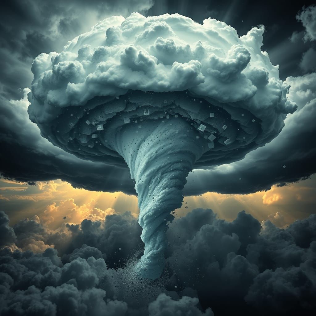 Swirling Cloud Vortex Sucks in Tiny Squares in a Dramatic Da...