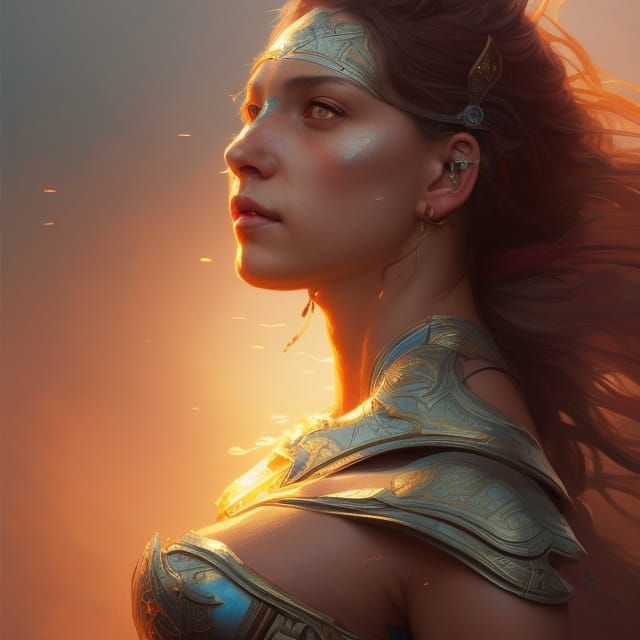 Solar Warrior Princess Portrait in Art Nouveau Style