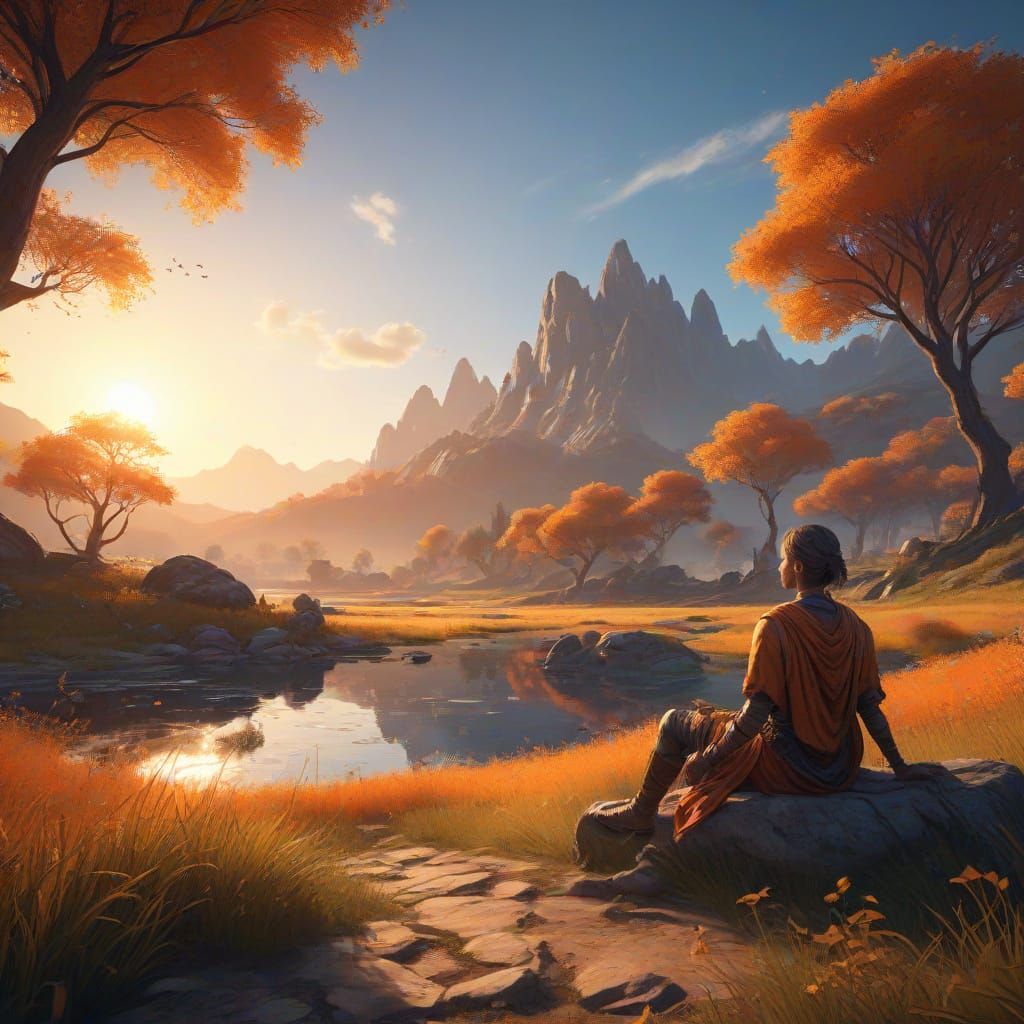 Serene Landscape in Vibrant Oil Painting Style