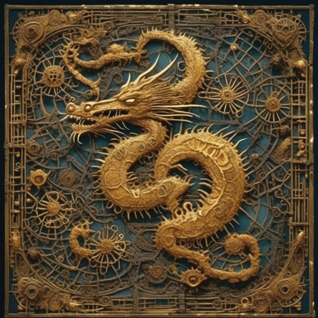 Golden Incan Dragon in Threaded Style