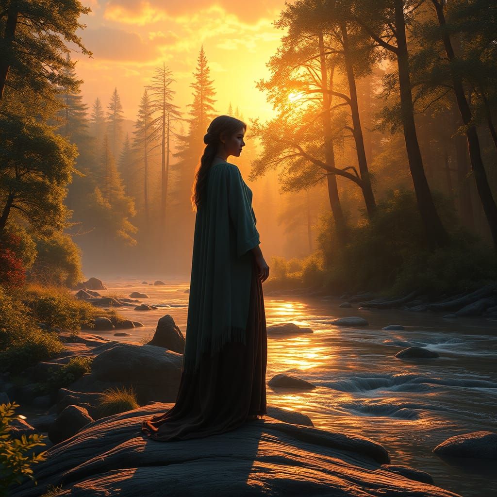 Mystical Maiden at Sunrise: Fantasy Concept Art