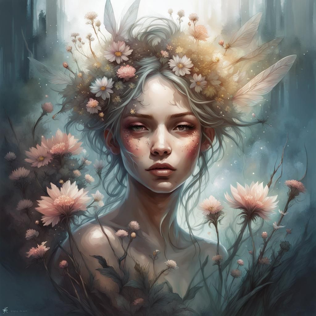 Fairy and Wildflowers Double Exposure: Fairypunk Art