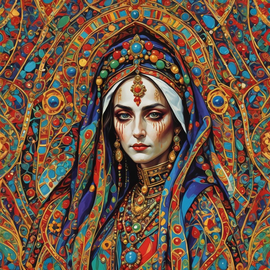 Italian High Priestess in Bold Vibrant Color