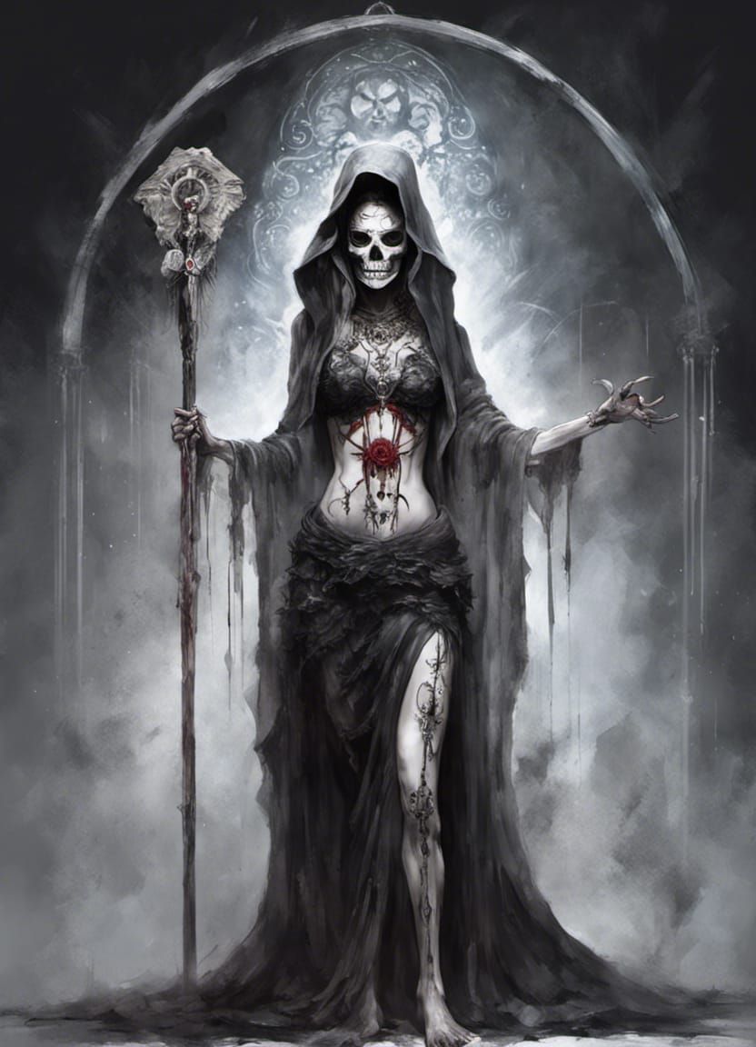 Santa Muerte Action Illustration in Royo Style