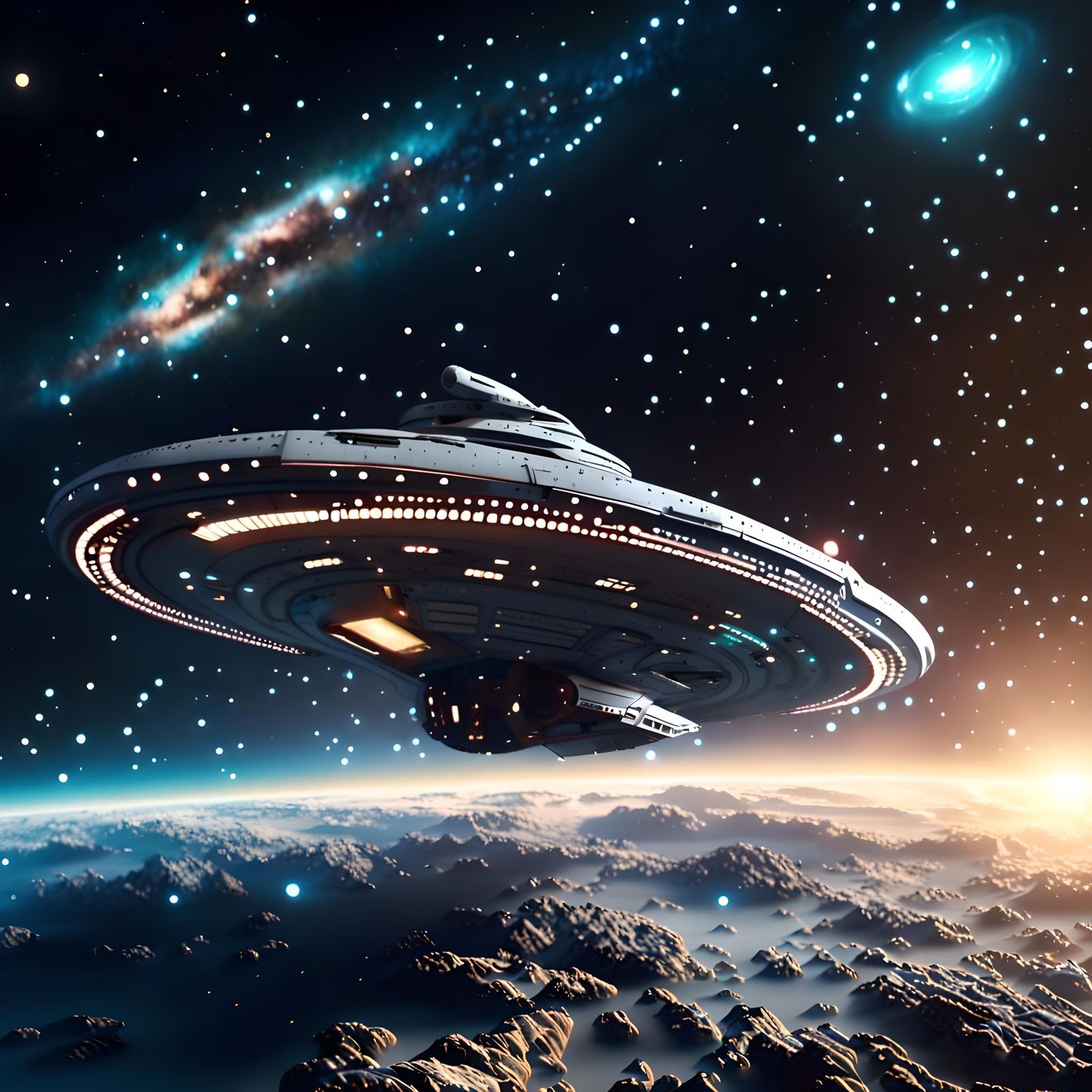 Cyberpunk USS Enterprise in Milky Way Galaxy