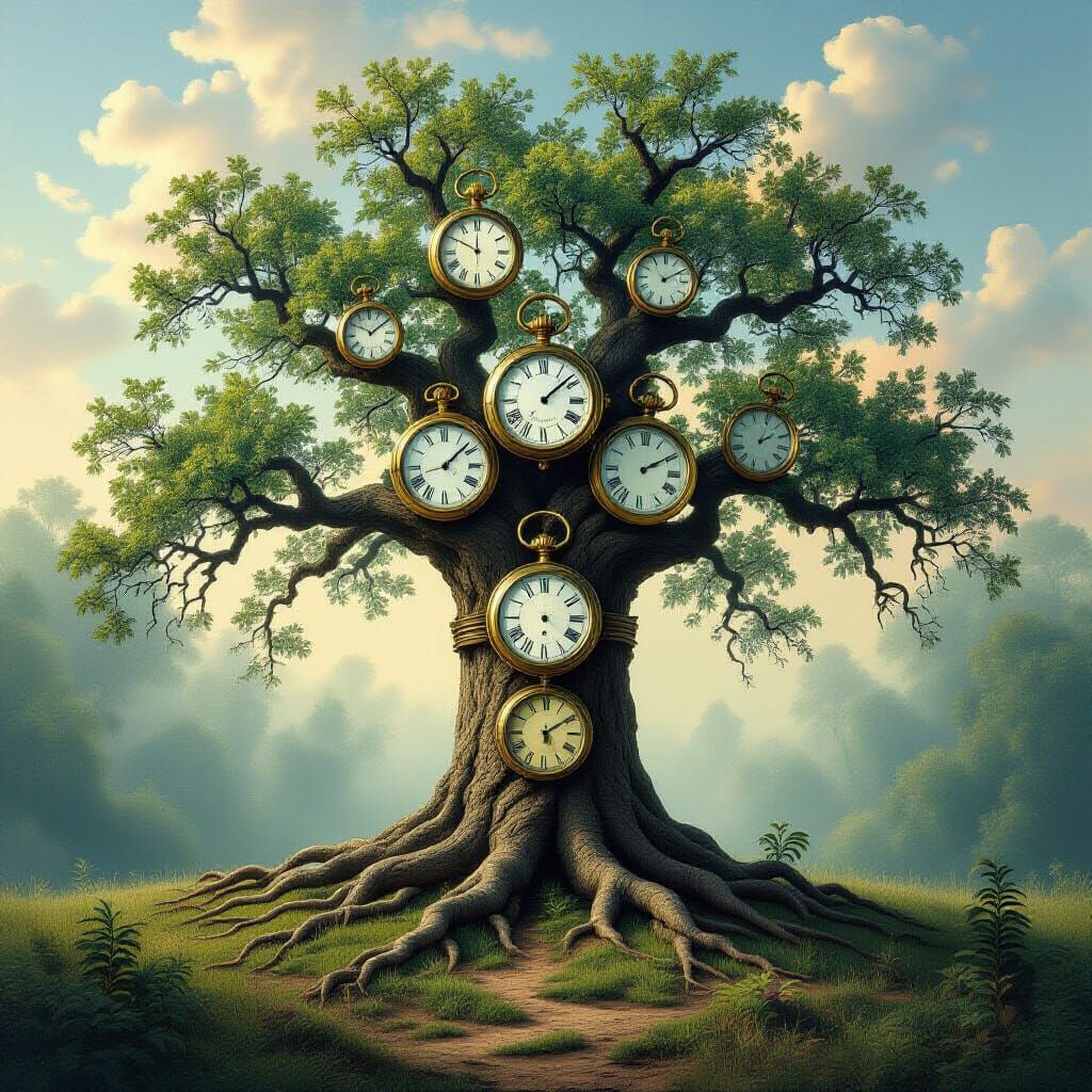 Ancient Oak of Time: Pocket Watch Roots, Paper Money Leaves