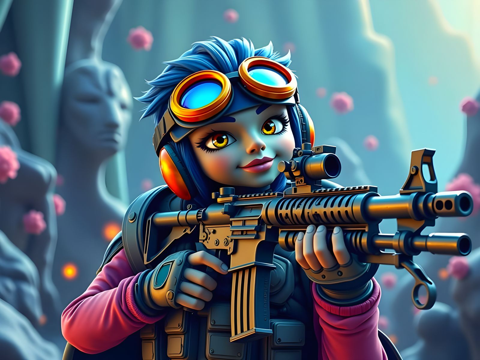 Marine Sniper in Stylized CGI Cartoon Attire