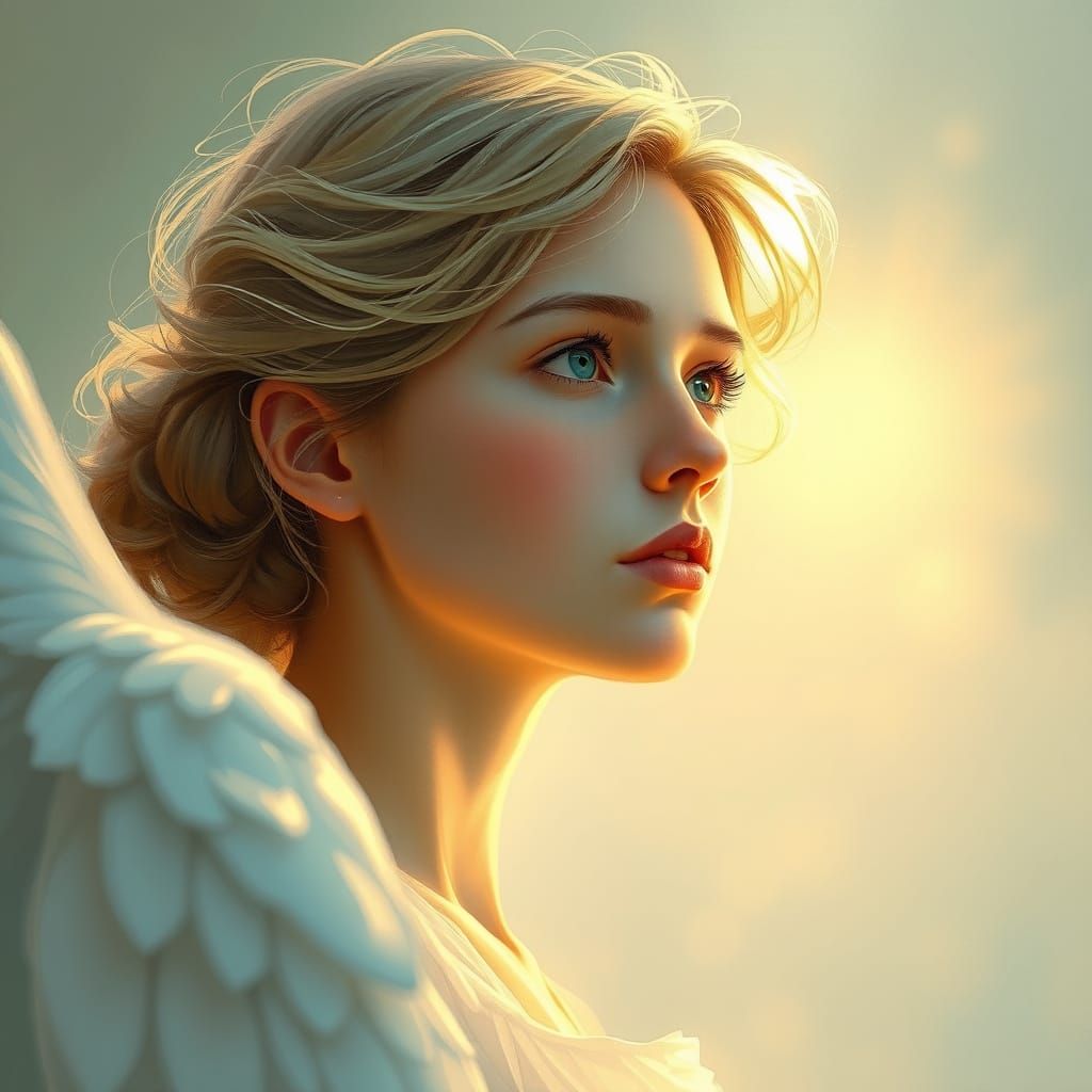 Ethereal Young Woman with Angelic Face in Dreamlike Digital ...
