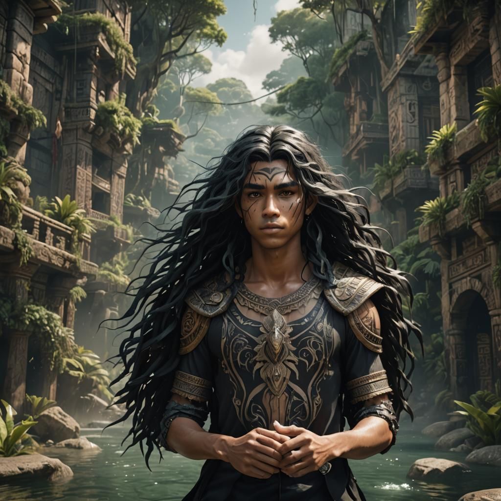 Tribal Youth in Water: Fantasy Concept Art