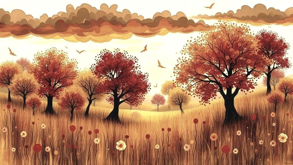 Impressionist Torn Paper Collage of Autumn Meadow