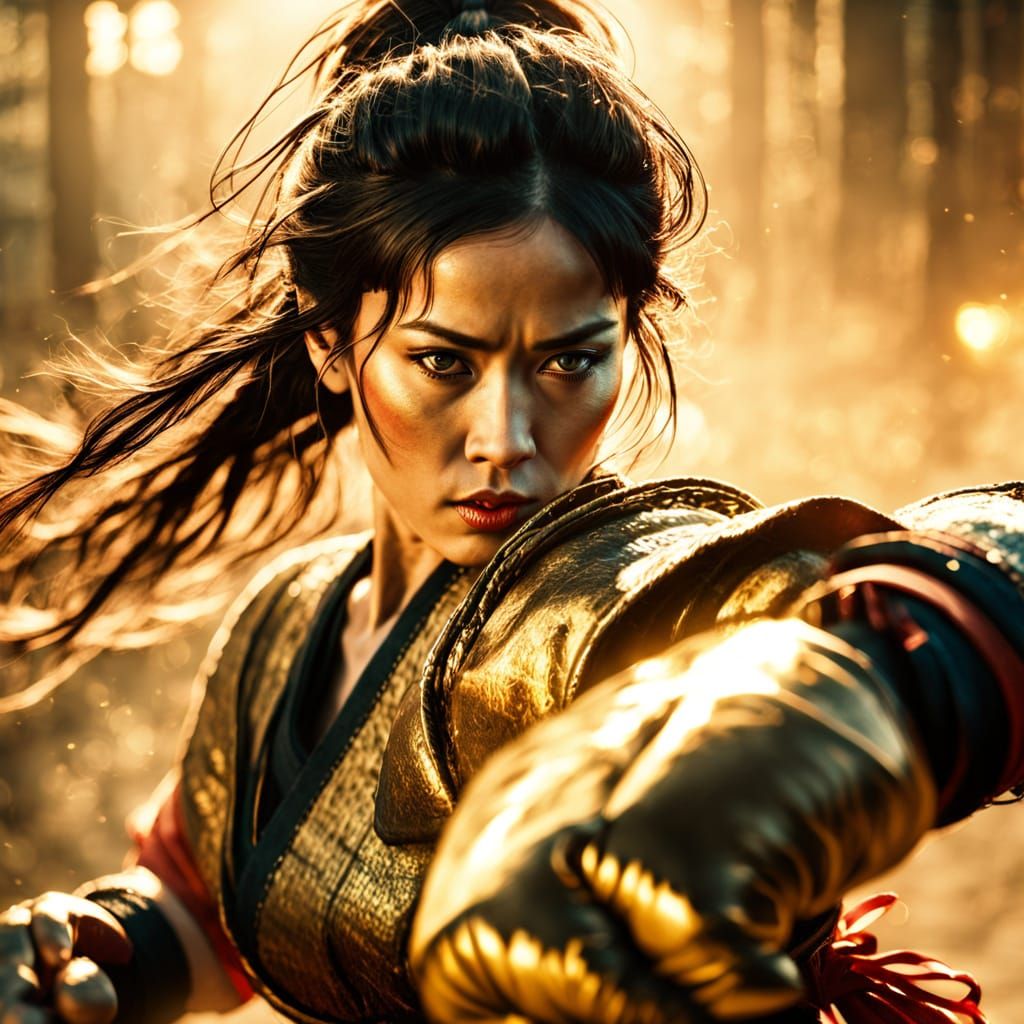Cinematic Samurai Geisha Boxing in Golden Light