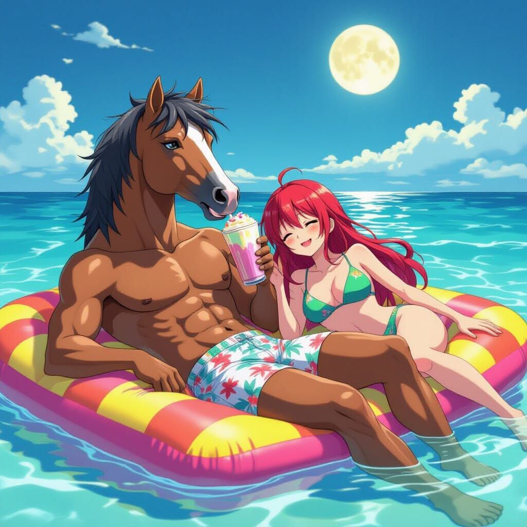 Centaur Lounging on Beach in Anime Style