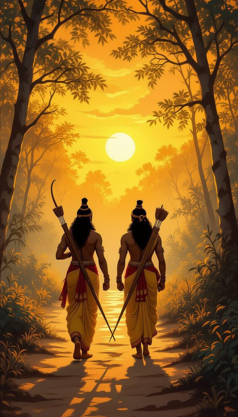 Rama, Lakshmana, and Vishwamitra at Sunrise