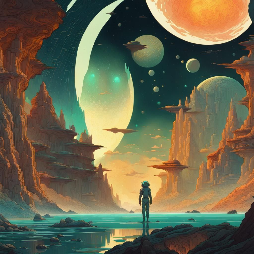 Magnificent Moonscape in Space, Digital Art