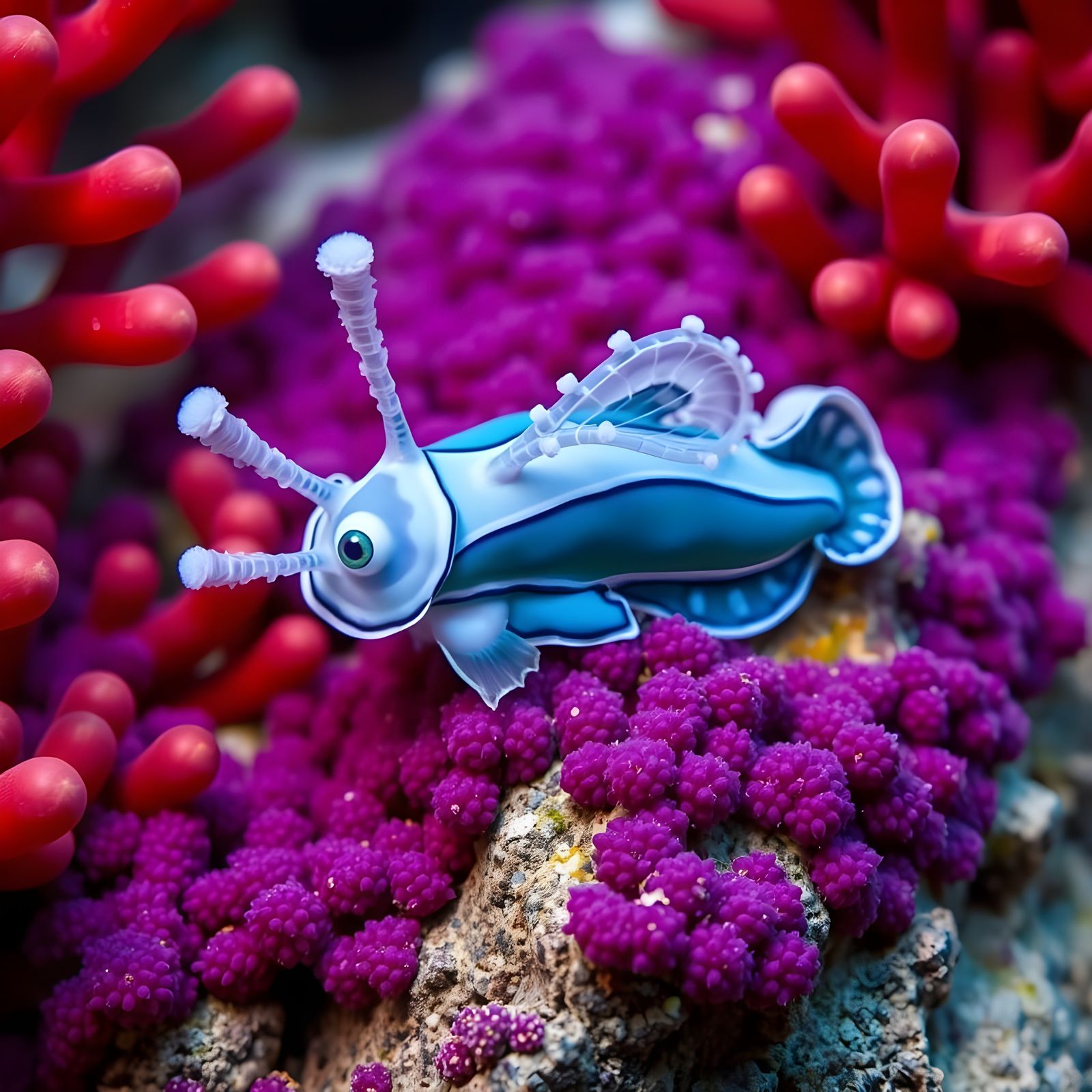 Microscopic Sea Slug Nudibranch with Vibrant Corals