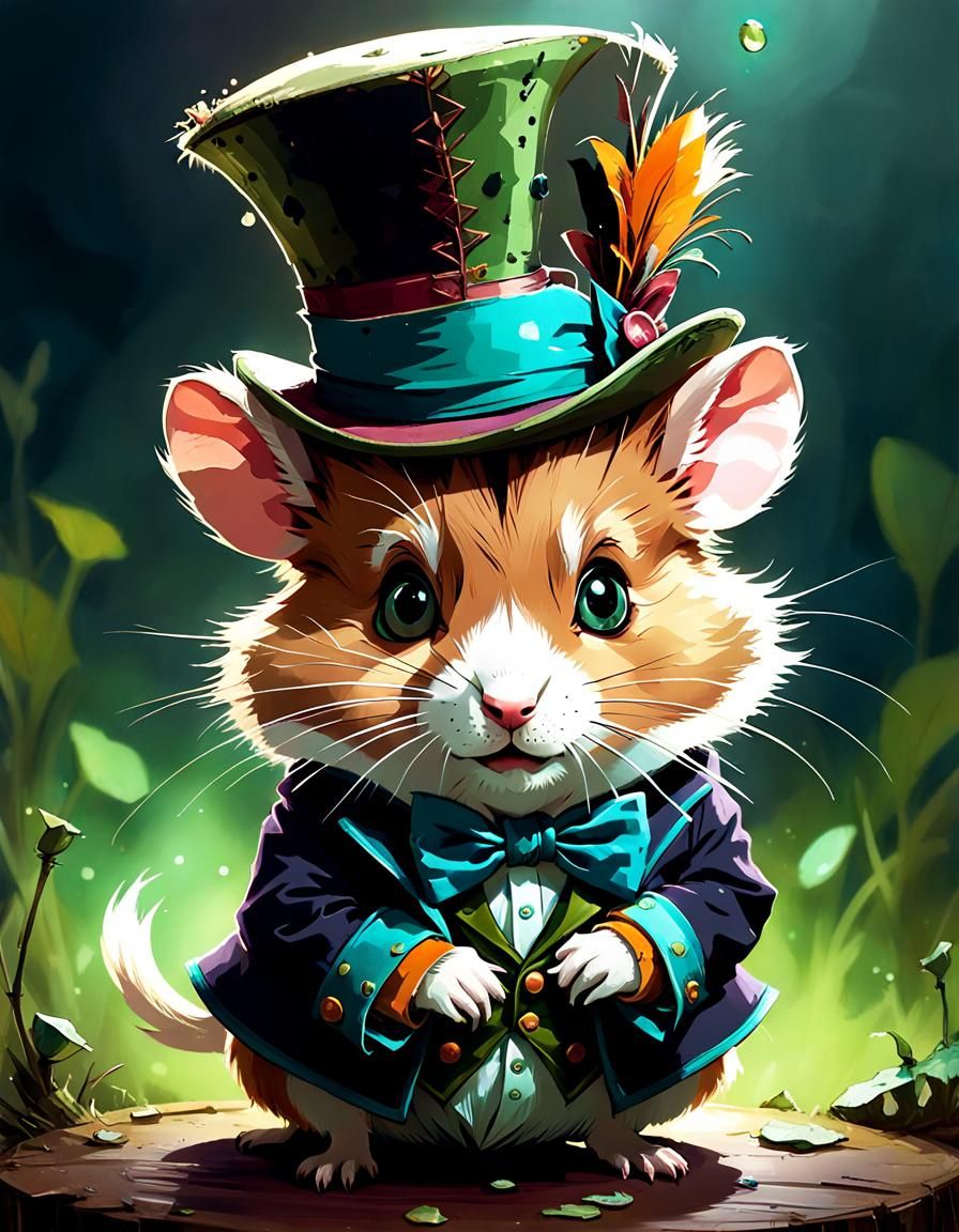 Hamster as Mad Hatter Digital Painting