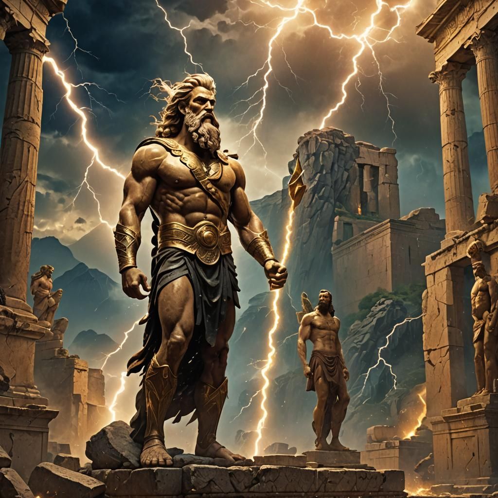 Zeus in Ancient Greek Ruins, Fantasy Matte Painting