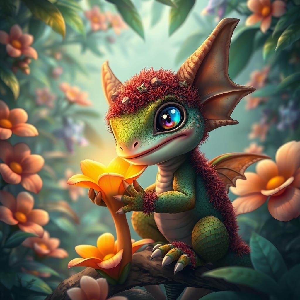 Mythical Jungle Creature Discovers Radiant Flower