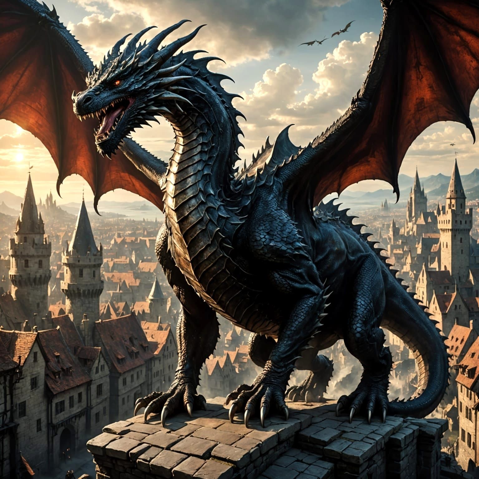 Ancient Dragon Threatens Medieval City in Cinematic Poster S...