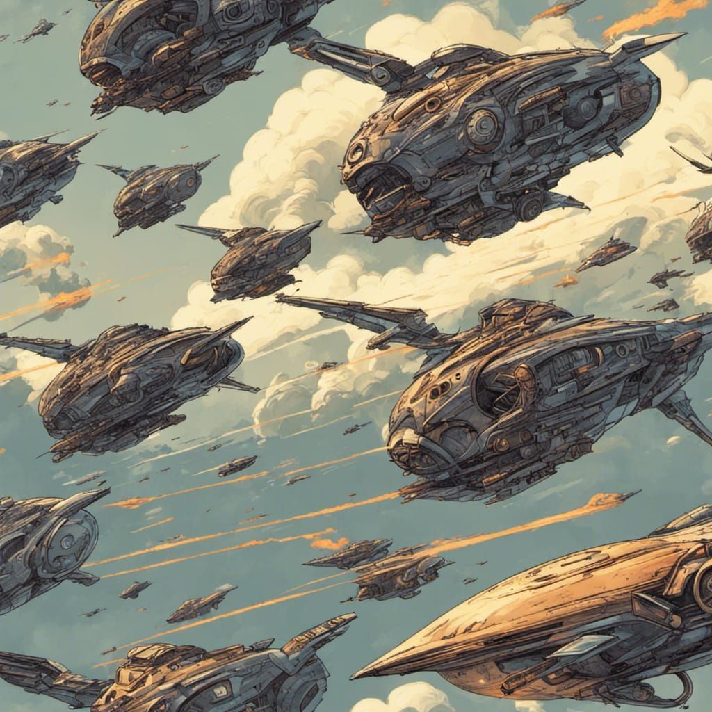 Sci-Fi Flying Drones in Comic Book Style