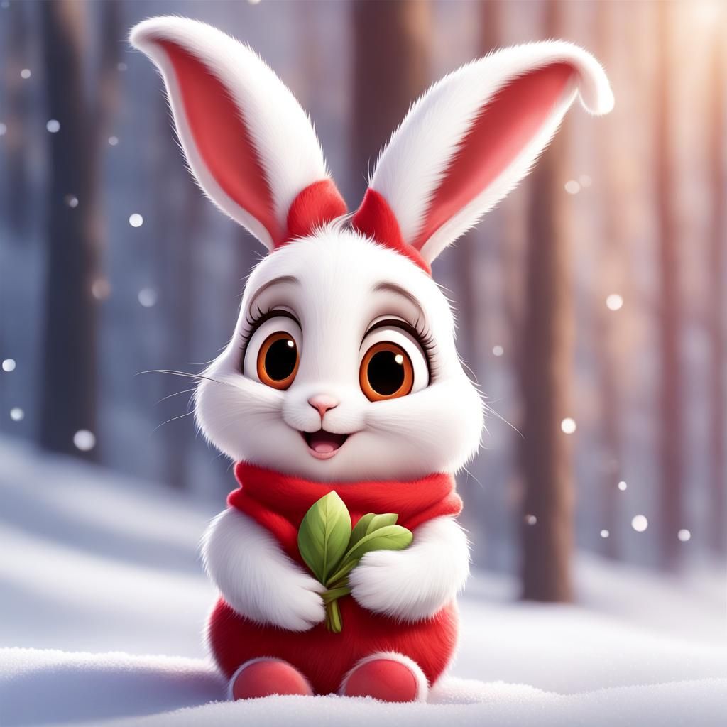 Cute Red and White Bunny in Pixar Style