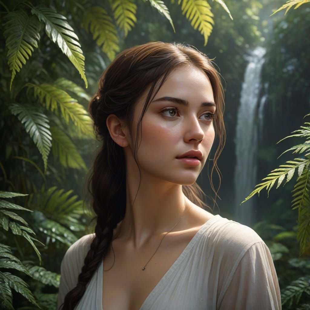 Serene Young Woman in Hyper-Realistic Oil Painting