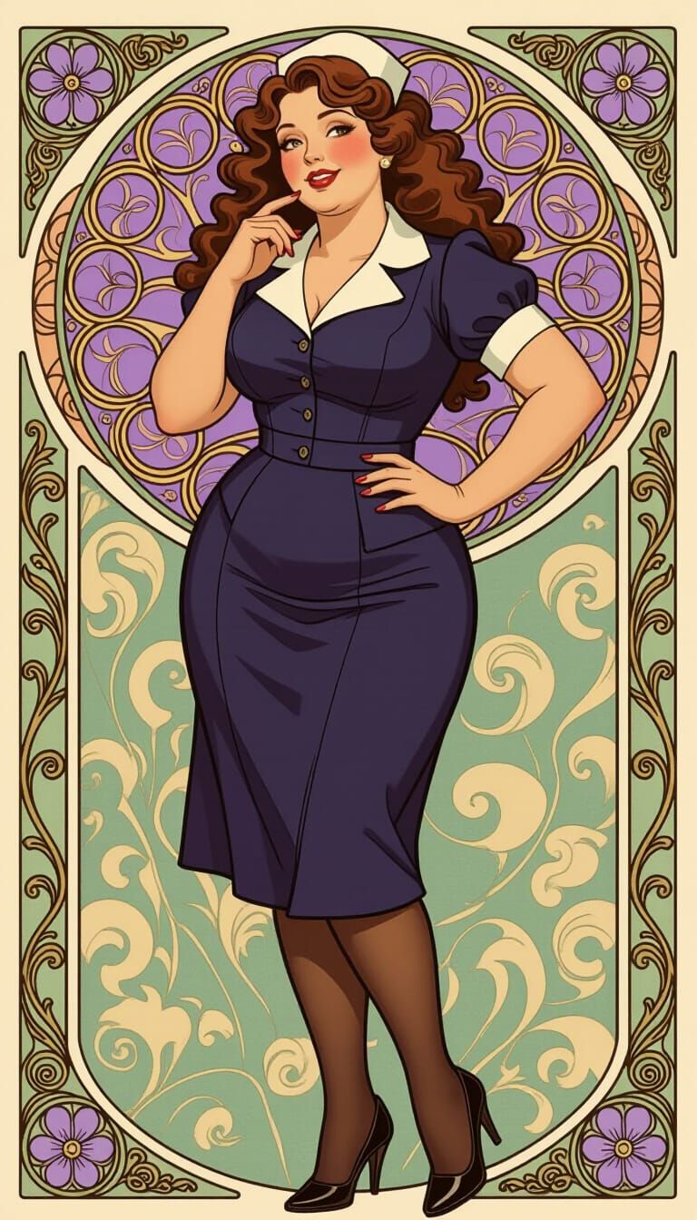 Curvy Nurse in Art Nouveau Digital Painting