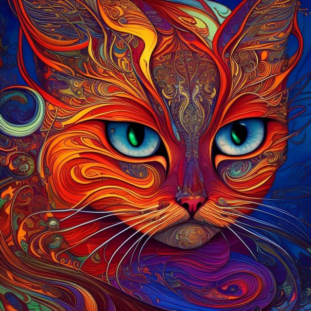 Fiery Cat Art, Digital Illustration