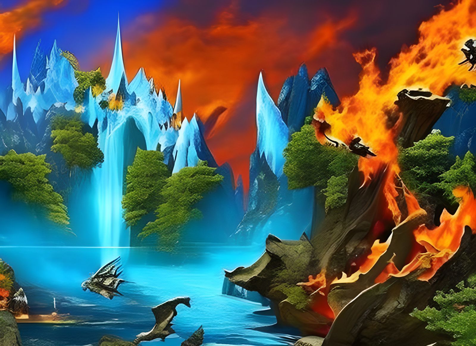 Elemental Dragons in Magical Setting