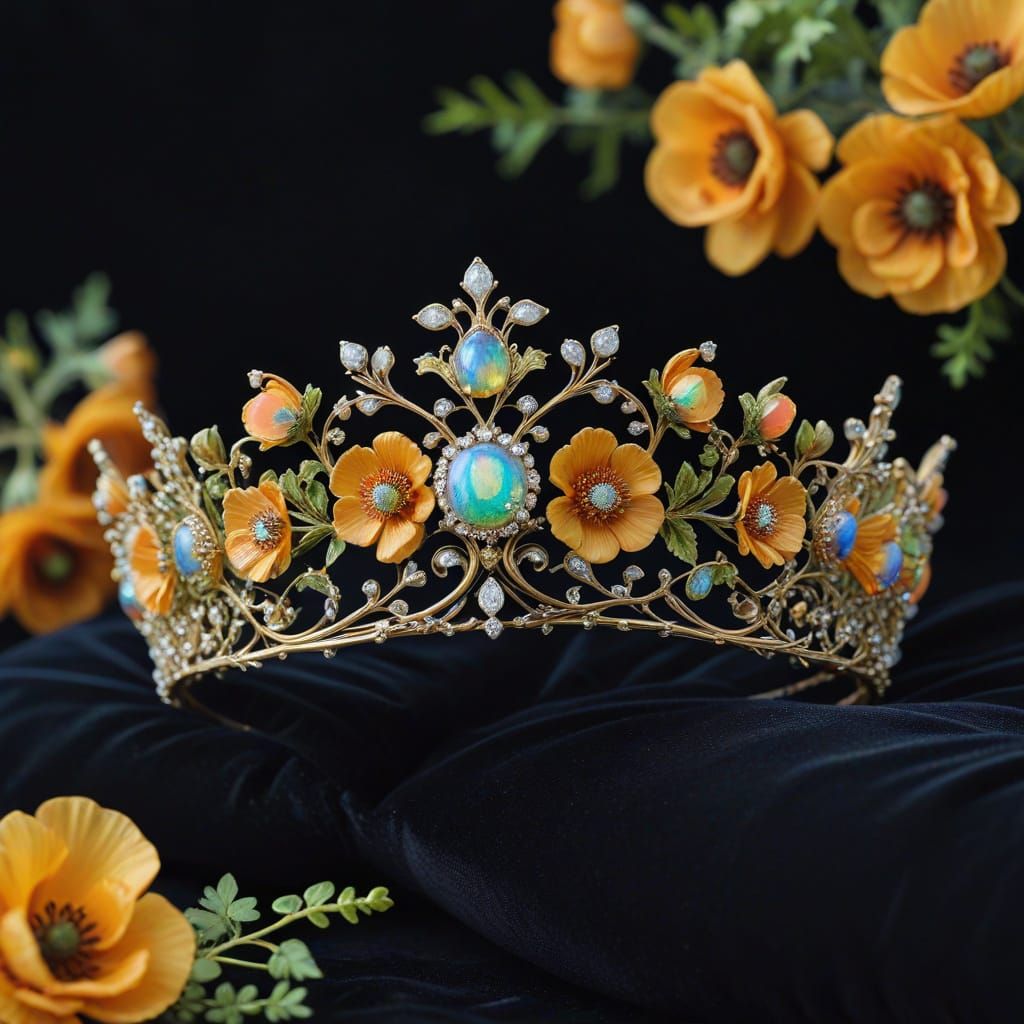 Autumn Poppy Tiara with Opals and Diamonds
