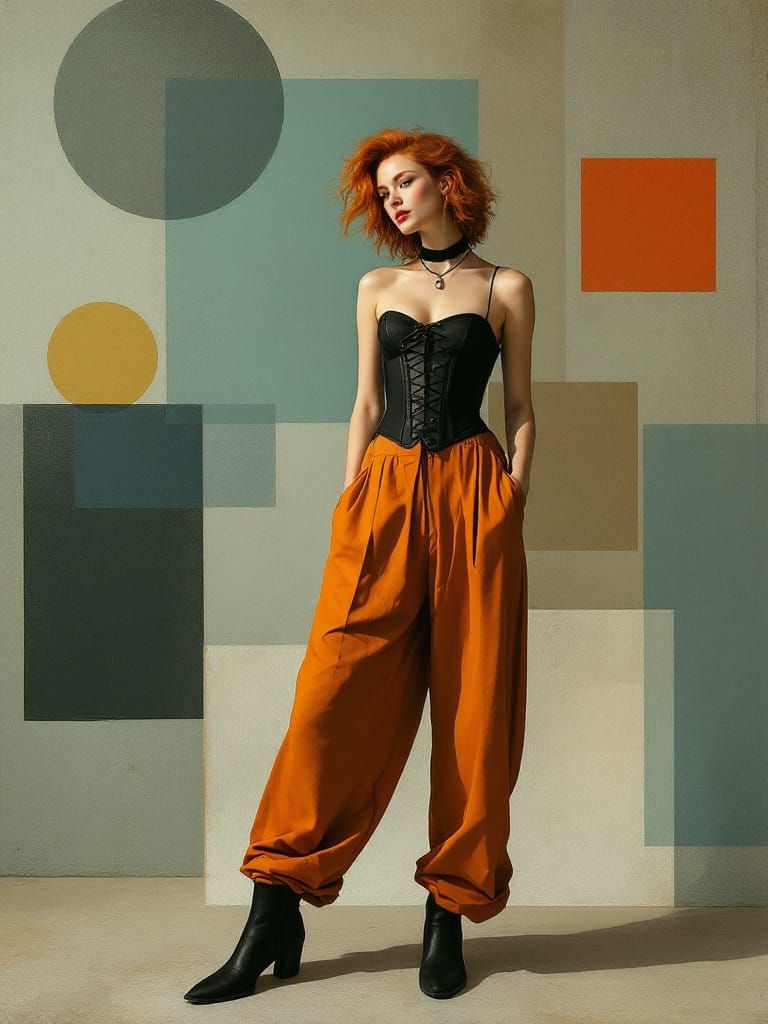 Red Haired Woman in Geometric Abstraction Fashion Portrait