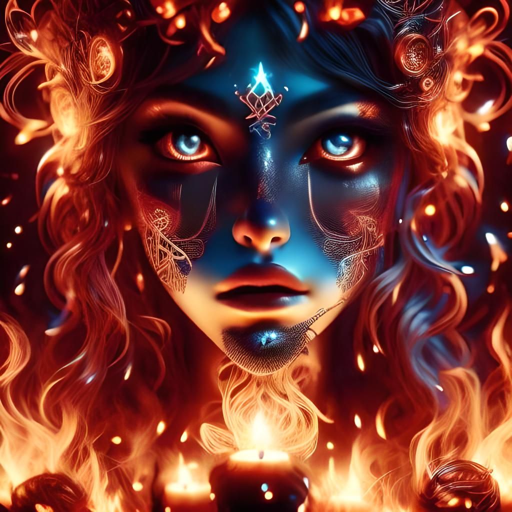 Horror Portrait with Glowing Runes and Filigree