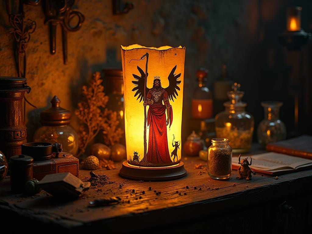 Glowing Lantern Illuminates Alchemist Shop