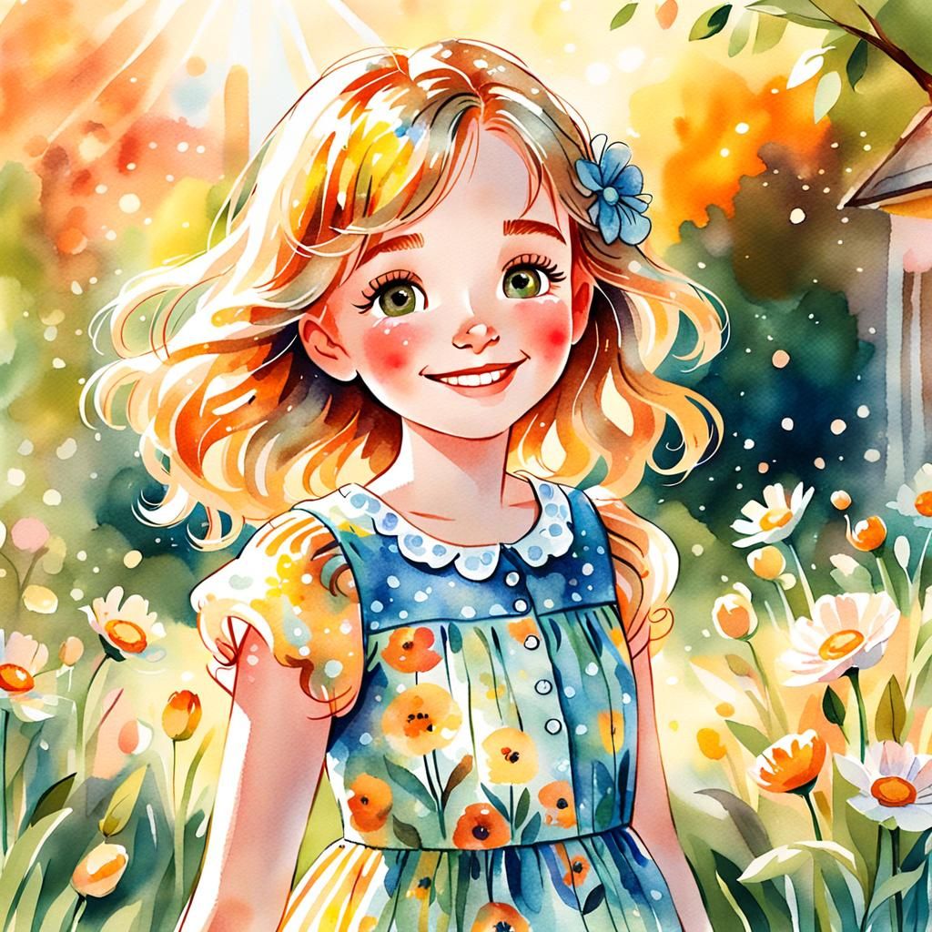 Girl with Penny: Whimsical Watercolor Portrait