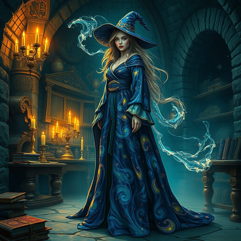 Enchanted Sorceress in a Whimsical Laboratory