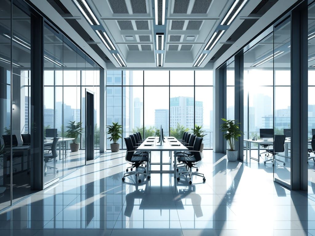 Sleek Futuristic Office in Photorealistic 3D