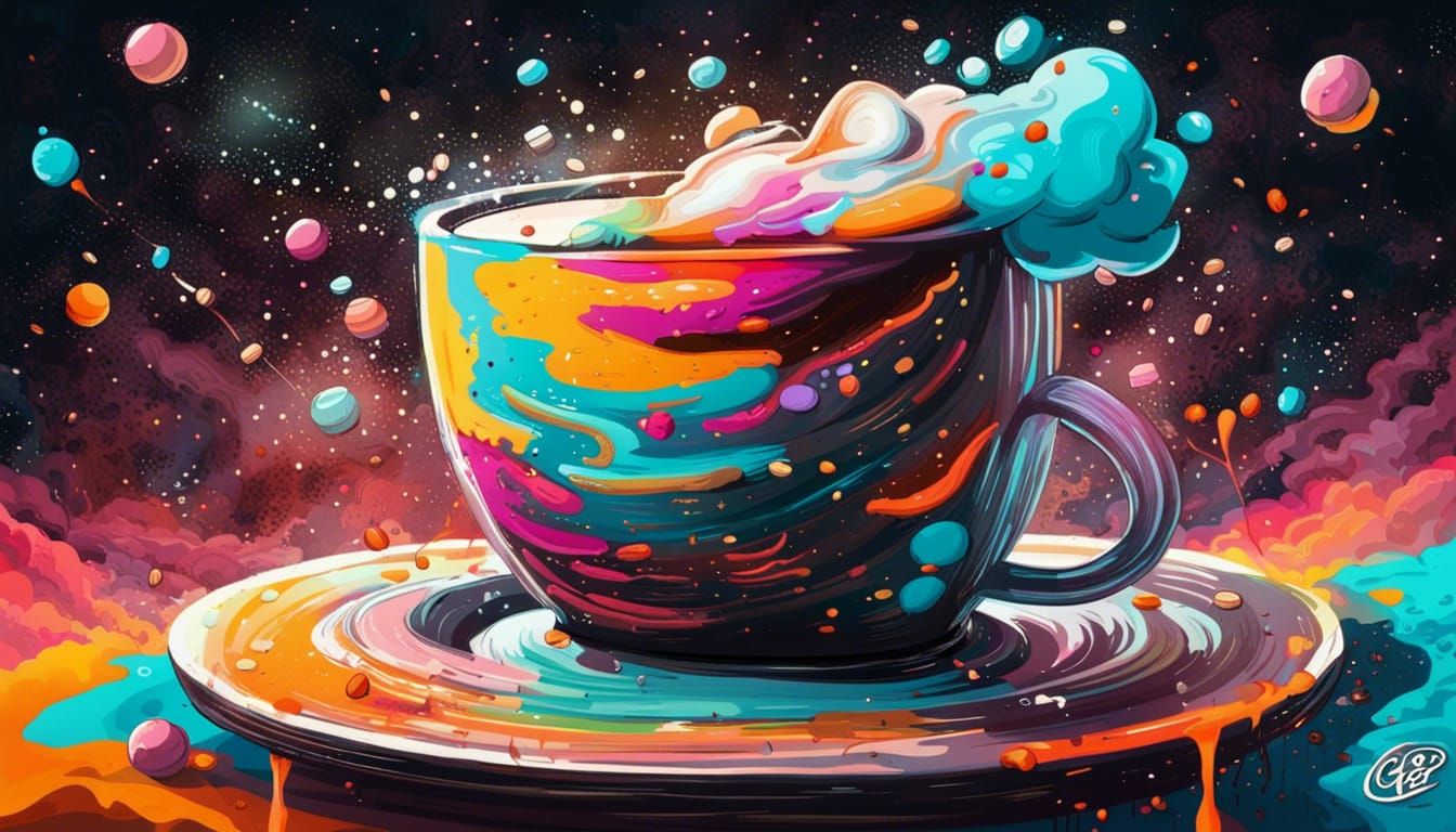 Retro Coffee Bar in Space: Graffiti Splash Art