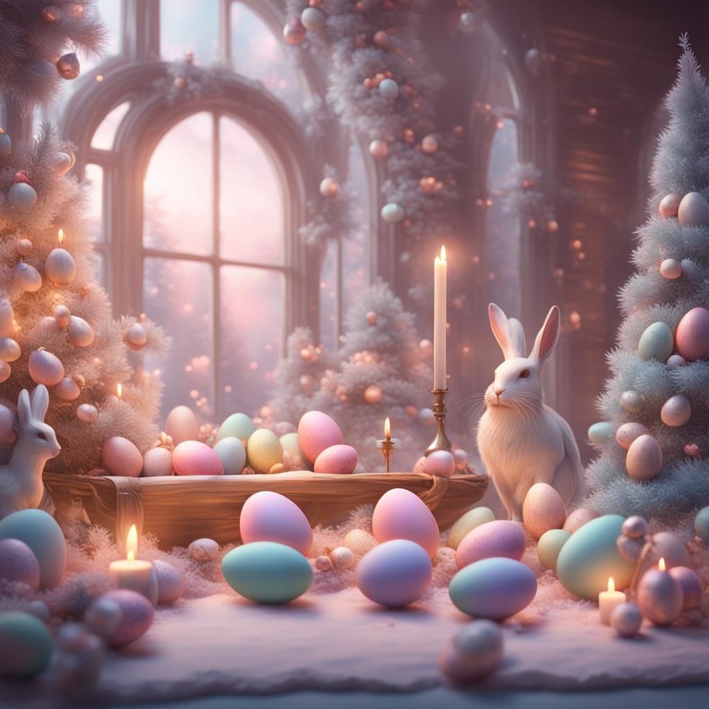 Easter-Themed Christmas Scene in Pastel Colors